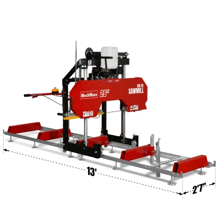 26" Portable Sawmill, 420cc 15HP E-Start Gasoline Engine, 22" Board Width, 13' Track Length , SM26